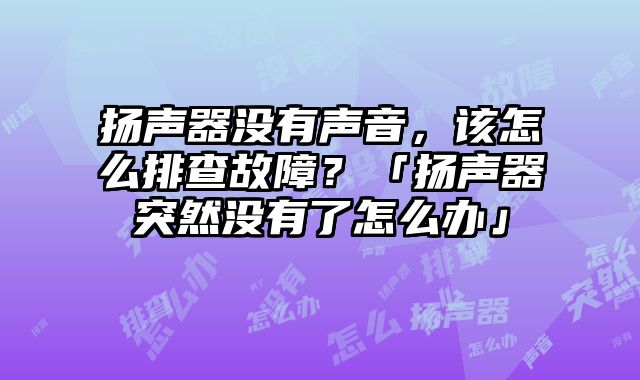 揚聲器沒有聲音，該怎么排查故障？「揚聲器突然沒有了怎么辦」