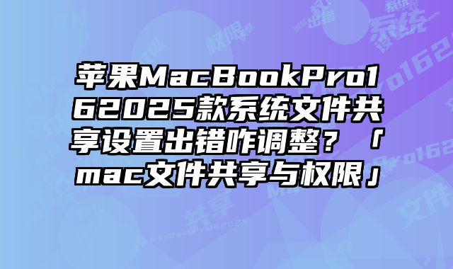 蘋果MacBookPro162025款系統文件共享設置出錯咋調整？「mac文件共享與權限」