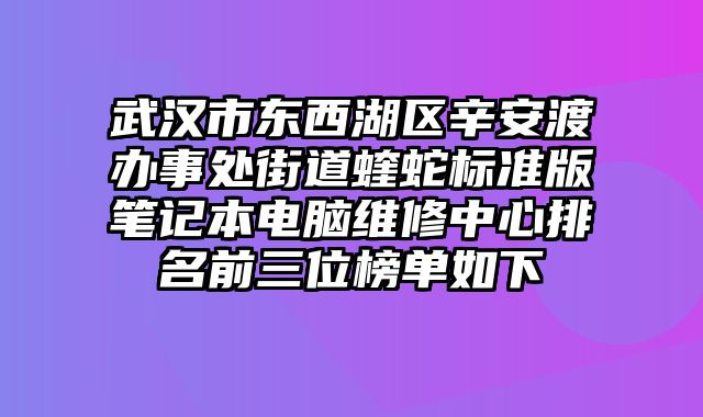 武漢市東西湖區辛安渡辦事處街道蝰蛇標準版筆記本電腦維修中心排名前三位榜單如下