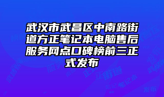 武漢市武昌區(qū)中南路街道方正筆記本電腦售后服務(wù)網(wǎng)點口碑榜前三正式發(fā)布