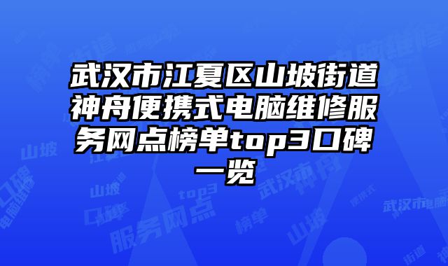 武漢市江夏區山坡街道神舟便攜式電腦維修服務網點榜單top3口碑一覽