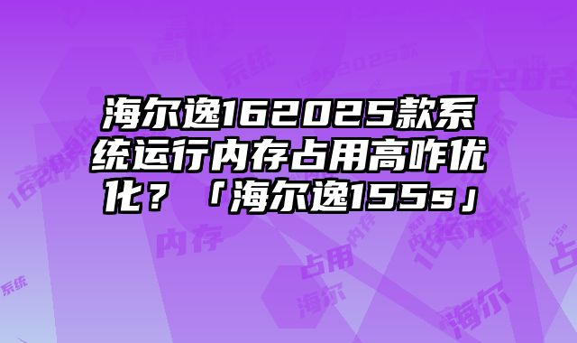 海爾逸162025款系統運行內存占用高咋優化？「海爾逸155s」