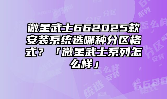 微星武士662025款安裝系統選哪種分區格式？「微星武士系列怎么樣」