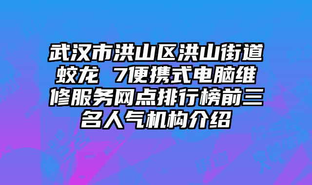 武漢市洪山區(qū)洪山街道蛟龍 7便攜式電腦維修服務網(wǎng)點排行榜前三名人氣機構介紹