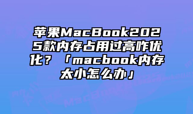 蘋果MacBook2025款內存占用過高咋優化？「macbook內存太小怎么辦」